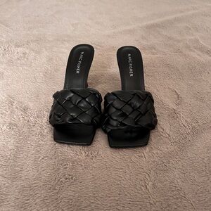 Marc Fisher Black Woven Mules